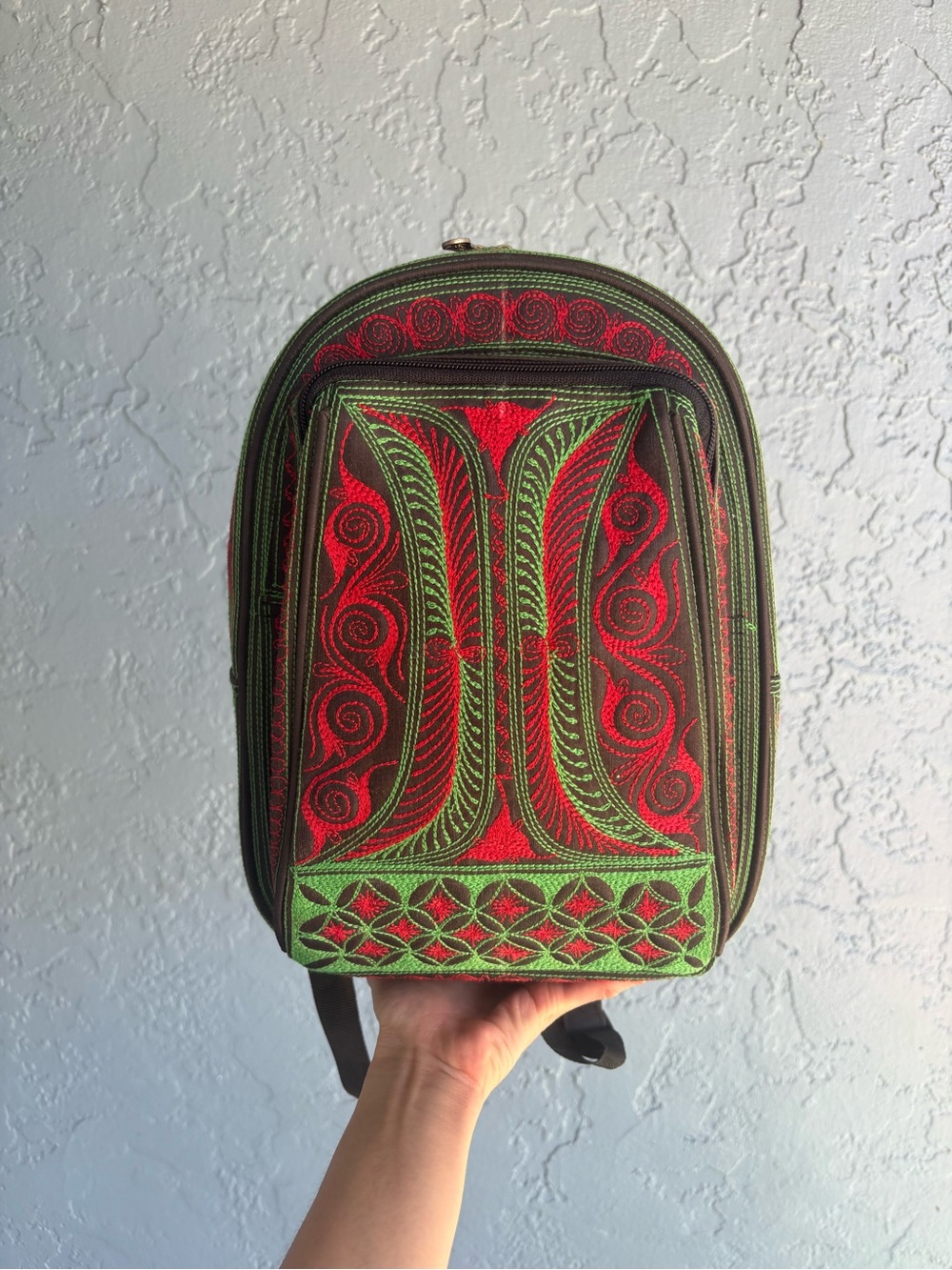 Embroidered Red & Green Mini Backpack - Picture 3 of 12
